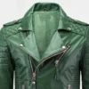 Men's Slim Fit Green Leather Jacket - Image 2