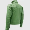 Men's High Collar Green Leather Jacket
