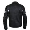 Mens Cafe Racer Leather Biker Jacket Blue with White Stripes