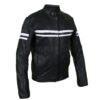 Mens Cafe Racer Leather Biker Jacket Blue with White Stripes