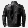 Men's Zipper Pockets Black Motorcycle Leather Jacket - Image 2