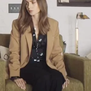 Windfall Lily Collins Brown Coat