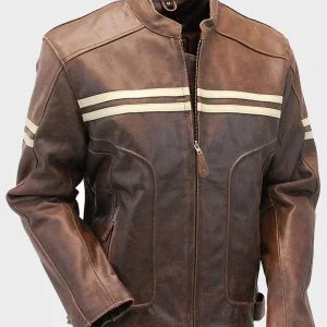 Men's Double Stripe Leather Biker Jacket