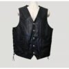 Mens Black Lace Up Biker Leather Vest