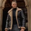 Men's Brown Leather Aviator Shearling Jacket