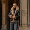Men's Brown Leather Aviator Shearling Jacket - Image 5
