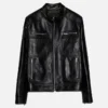 Mens Standing Collar Black Leather Jacket
