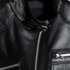Mens Standing Collar Black Leather Jacket - Image 2