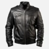 Men's Zipper Pockets Black Motorcycle Leather Jacket