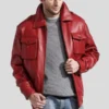 Mens Red Leather Bomber Jacket