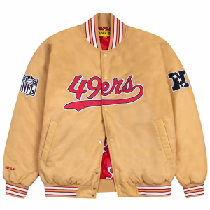 San Francisco 49ers GOLF WANG Satin Full-Snap Bomber Jacket Gold