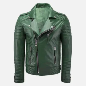Men's Slim Fit Green Leather Jacket