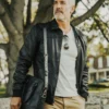 Mens Black Aviator Bomber Leather Jacket - Image 2