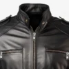 Men's Zipper Pockets Black Motorcycle Leather Jacket