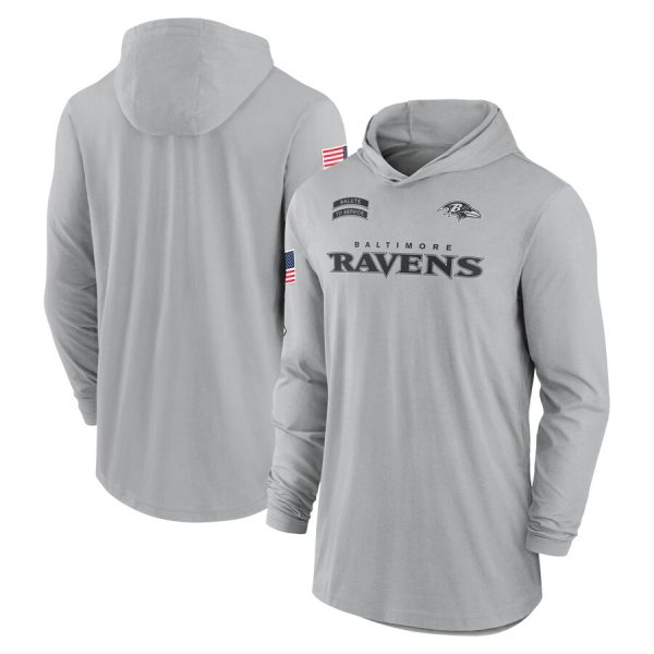 2024 Baltimore Ravens Salute to Service Long Sleeve Hooded T-Shirt