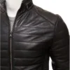 Black Leather Mens Quilted Jacket