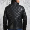 mens quilted leather jacket black