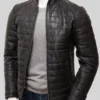 Black Leather Mens Quilted Jacket