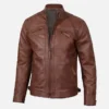 mens slim fit brown leather jacket 1