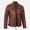 mens slim fit brown leather jacket