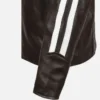 Mens Hooded White Striped Leather Jacket - Image 4
