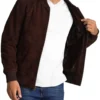 Dark Brown Suede Bomber Jacket Mens - Image 2