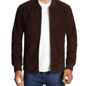 Dark Brown Suede Bomber Jacket Mens