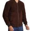 Dark Brown Suede Bomber Jacket Mens - Image 5