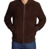 Dark Brown Suede Bomber Jacket Mens - Image 4