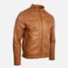 Men’s Quilted Tan Leather Biker Jacket