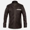 Mens Hooded White Striped Leather Jacket