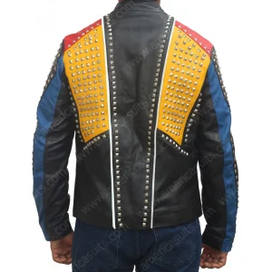 Men's Studded Slimfit Multicolor Leather Jacket