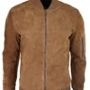 Men's Brown Suede Leather Bomber Jacket