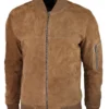 Men's Brown Suede Leather Bomber Jacket - Image 2