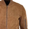 Men's Brown Suede Leather Bomber Jacket - Image 5