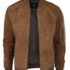 Men's Brown Suede Leather Bomber Jacket