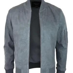 Men's Grey Suede Bomber Jacket