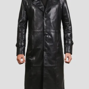Men's Handmade Leather Long Trench Coat