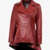 Peplum Style Women's Red Leather Motorcycle Jacket