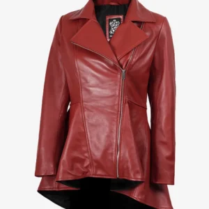 Peplum Style Women's Red Leather Motorcycle Jacket