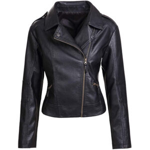 Women's Quilted Style Black Leather Jacket