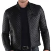Mens Snap Tab Collar Quilted Leather Jacket