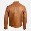 Men’s Quilted Tan Leather Biker Jacket