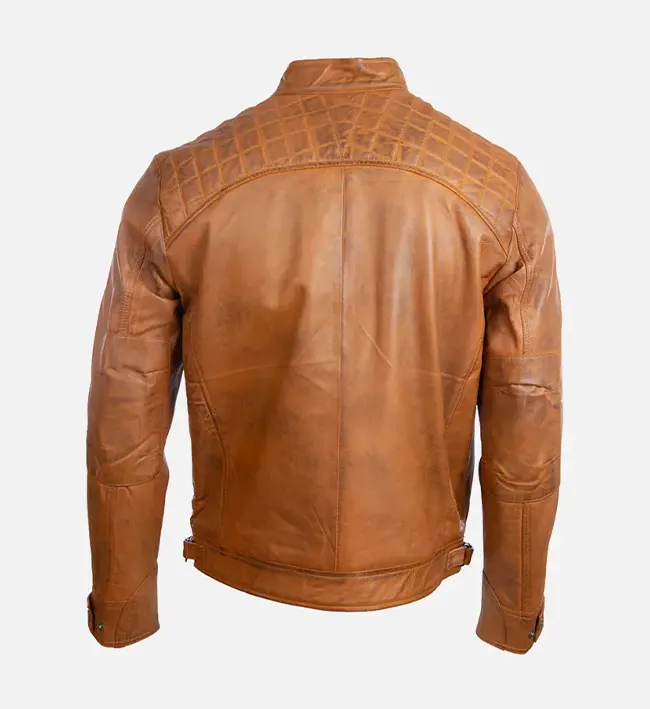 Men’s Quilted Tan Leather Biker Jacket