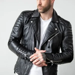 Mens Quilted Leather Moto Jacket