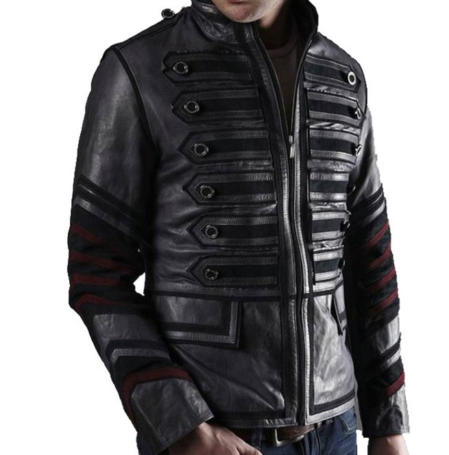 Men's Military Style Leather Jacket