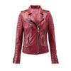Women's Red Distressed Leather Motorcycle Jacket