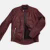 Mens Burgundy Color Biker Style Leather Jacket - Image 4