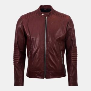 Mens Burgundy Color Biker Style Leather Jacket