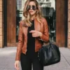 Womens Slim Fit Brown Leather Biker Jacket